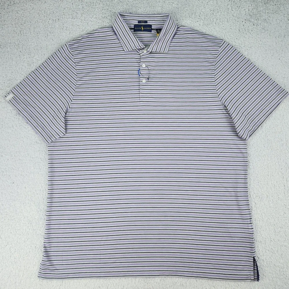 Ralph Lauren Polo Mens 2XL Purple Gray Striped Pro Fit Performance Wicking NEW